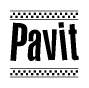 The clipart image displays the text Pavit in a bold, stylized font. It is enclosed in a rectangular border with a checkerboard pattern running below and above the text, similar to a finish line in racing. 