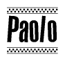 The clipart image displays the text Paolo in a bold, stylized font. It is enclosed in a rectangular border with a checkerboard pattern running below and above the text, similar to a finish line in racing. 