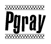 The image contains the text Pgray in a bold, stylized font, with a checkered flag pattern bordering the top and bottom of the text.