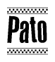 The image contains the text Pato in a bold, stylized font, with a checkered flag pattern bordering the top and bottom of the text.