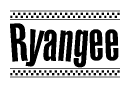 The clipart image displays the text Ryangee in a bold, stylized font. It is enclosed in a rectangular border with a checkerboard pattern running below and above the text, similar to a finish line in racing. 