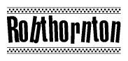 The clipart image displays the text Robthornton in a bold, stylized font. It is enclosed in a rectangular border with a checkerboard pattern running below and above the text, similar to a finish line in racing. 