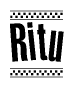 The clipart image displays the text Ritu in a bold, stylized font. It is enclosed in a rectangular border with a checkerboard pattern running below and above the text, similar to a finish line in racing. 