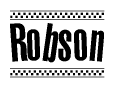 The image contains the text Robson in a bold, stylized font, with a checkered flag pattern bordering the top and bottom of the text.