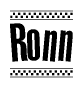 The clipart image displays the text Ronn in a bold, stylized font. It is enclosed in a rectangular border with a checkerboard pattern running below and above the text, similar to a finish line in racing. 