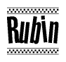 The image contains the text Rubin in a bold, stylized font, with a checkered flag pattern bordering the top and bottom of the text.