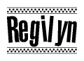 The clipart image displays the text Regilyn in a bold, stylized font. It is enclosed in a rectangular border with a checkerboard pattern running below and above the text, similar to a finish line in racing. 