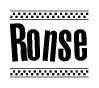 The image contains the text Ronse in a bold, stylized font, with a checkered flag pattern bordering the top and bottom of the text.