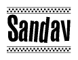 The image contains the text Sandav in a bold, stylized font, with a checkered flag pattern bordering the top and bottom of the text.