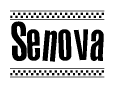 The clipart image displays the text Senova in a bold, stylized font. It is enclosed in a rectangular border with a checkerboard pattern running below and above the text, similar to a finish line in racing. 