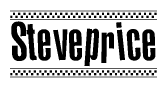 The clipart image displays the text Steveprice in a bold, stylized font. It is enclosed in a rectangular border with a checkerboard pattern running below and above the text, similar to a finish line in racing. 