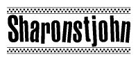 The clipart image displays the text Sharonstjohn in a bold, stylized font. It is enclosed in a rectangular border with a checkerboard pattern running below and above the text, similar to a finish line in racing. 