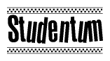 The clipart image displays the text Studentum in a bold, stylized font. It is enclosed in a rectangular border with a checkerboard pattern running below and above the text, similar to a finish line in racing. 