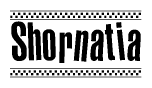 The image contains the text Shornatia in a bold, stylized font, with a checkered flag pattern bordering the top and bottom of the text.
