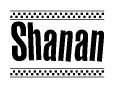 The image contains the text Shanan in a bold, stylized font, with a checkered flag pattern bordering the top and bottom of the text.