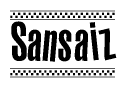 The image contains the text Sansaiz in a bold, stylized font, with a checkered flag pattern bordering the top and bottom of the text.
