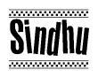 The clipart image displays the text Sindhu in a bold, stylized font. It is enclosed in a rectangular border with a checkerboard pattern running below and above the text, similar to a finish line in racing. 