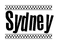 The image contains the text Sydney in a bold, stylized font, with a checkered flag pattern bordering the top and bottom of the text.