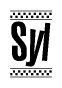 The image contains the text Syl in a bold, stylized font, with a checkered flag pattern bordering the top and bottom of the text.