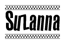 The image contains the text Suzanna in a bold, stylized font, with a checkered flag pattern bordering the top and bottom of the text.