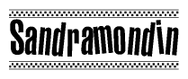 The clipart image displays the text Sandramondin in a bold, stylized font. It is enclosed in a rectangular border with a checkerboard pattern running below and above the text, similar to a finish line in racing. 