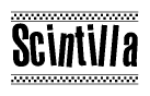 The clipart image displays the text Scintilla in a bold, stylized font. It is enclosed in a rectangular border with a checkerboard pattern running below and above the text, similar to a finish line in racing. 