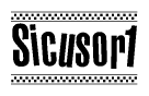 The image contains the text Sicusor1 in a bold, stylized font, with a checkered flag pattern bordering the top and bottom of the text.
