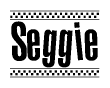 The clipart image displays the text Seggie in a bold, stylized font. It is enclosed in a rectangular border with a checkerboard pattern running below and above the text, similar to a finish line in racing. 