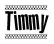 The image contains the text Timmy in a bold, stylized font, with a checkered flag pattern bordering the top and bottom of the text.