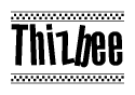 The clipart image displays the text Thizbee in a bold, stylized font. It is enclosed in a rectangular border with a checkerboard pattern running below and above the text, similar to a finish line in racing. 