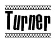 The image contains the text Turner in a bold, stylized font, with a checkered flag pattern bordering the top and bottom of the text.