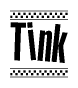 The image contains the text Tink in a bold, stylized font, with a checkered flag pattern bordering the top and bottom of the text.