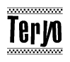 The image contains the text Teryo in a bold, stylized font, with a checkered flag pattern bordering the top and bottom of the text.