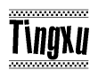 The image contains the text Tingxu in a bold, stylized font, with a checkered flag pattern bordering the top and bottom of the text.