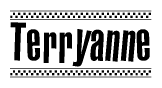 The clipart image displays the text Terryanne in a bold, stylized font. It is enclosed in a rectangular border with a checkerboard pattern running below and above the text, similar to a finish line in racing. 
