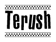 The image contains the text Terush in a bold, stylized font, with a checkered flag pattern bordering the top and bottom of the text.