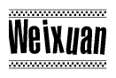 The clipart image displays the text Weixuan in a bold, stylized font. It is enclosed in a rectangular border with a checkerboard pattern running below and above the text, similar to a finish line in racing. 