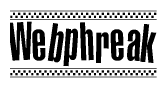 The clipart image displays the text Webphreak in a bold, stylized font. It is enclosed in a rectangular border with a checkerboard pattern running below and above the text, similar to a finish line in racing. 