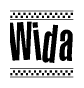 The clipart image displays the text Wida in a bold, stylized font. It is enclosed in a rectangular border with a checkerboard pattern running below and above the text, similar to a finish line in racing. 