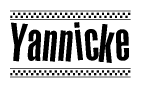 The clipart image displays the text Yannicke in a bold, stylized font. It is enclosed in a rectangular border with a checkerboard pattern running below and above the text, similar to a finish line in racing. 