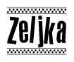 The image contains the text Zeljka in a bold, stylized font, with a checkered flag pattern bordering the top and bottom of the text.