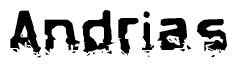 The image contains the word Andrias in a stylized font with a static looking effect at the bottom of the words