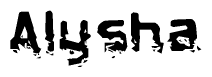   This nametag says Alysha, and has a static looking effect at the bottom of the words. The words are in a stylized font. 