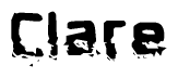 This nametag says Clare, and has a static looking effect at the bottom of the words. The words are in a stylized font.