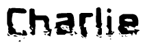 The image contains the word Charlie in a stylized font with a static looking effect at the bottom of the words