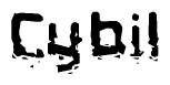 The image contains the word Cybil in a stylized font with a static looking effect at the bottom of the words