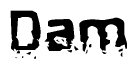 The image contains the word Dam in a stylized font with a static looking effect at the bottom of the words
