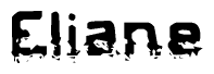   This nametag says Eliane, and has a static looking effect at the bottom of the words. The words are in a stylized font. 