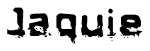This nametag says Jaquie, and has a static looking effect at the bottom of the words. The words are in a stylized font.