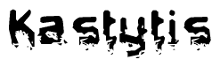 This nametag says Kastytis, and has a static looking effect at the bottom of the words. The words are in a stylized font.